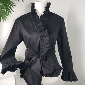 Isadora Black Taffeta Ruffles Wrap Pleats Victorian Drama Formal sz Large